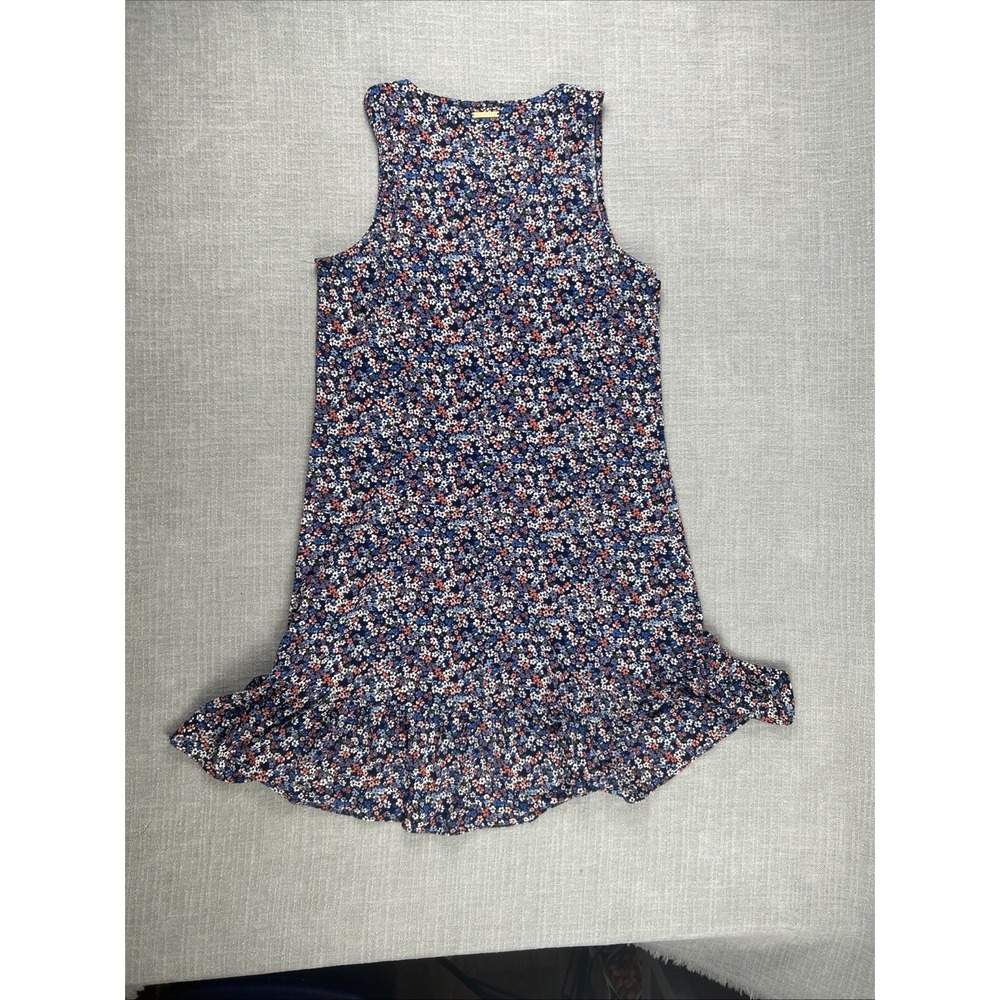 Michael Kors Women's M Floral Blue Stretch Shift Dress Ruffled Hem - Picture 6 of 7